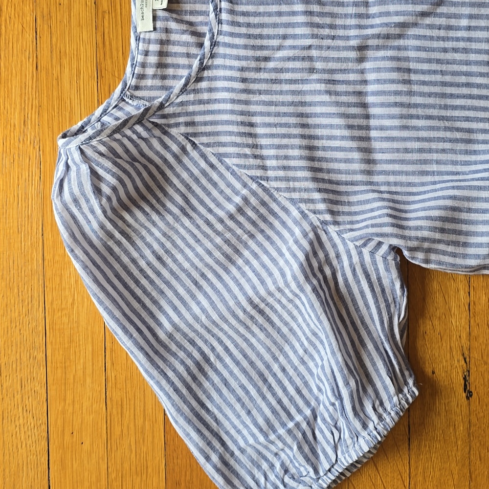 Beach Lunch Lounge, Luca Linen A-Line Prairie Dress, Striped Puff Sleeve, Size L - Picture 4 of 12
